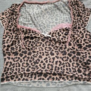 Leopard Print Sheer Top with Pink Accents